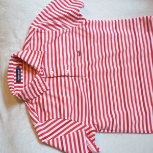boys medium red and white striped polo